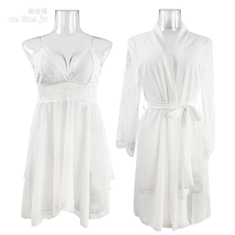Women White Nightwear Set Flor - огляд і ціна Kimono Sheer Floral