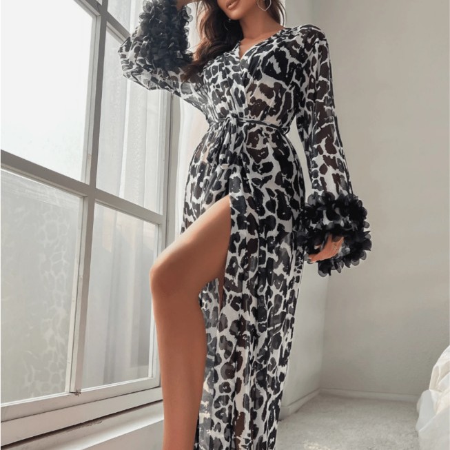 Wholesale Women Leopard Print  - огляд і ціна Kimono Sheer Floral