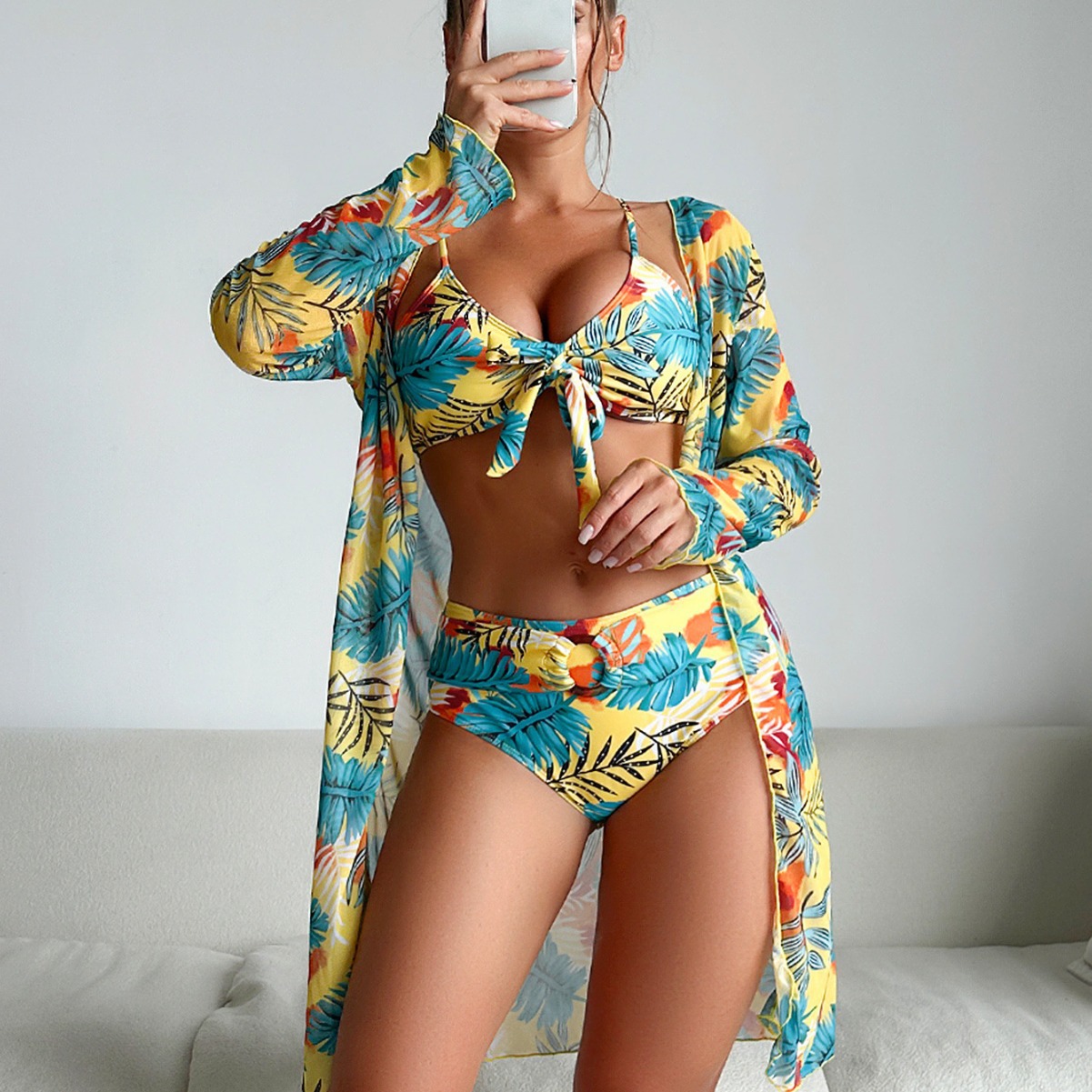 Women 3‑Piece Floral Swimsuit  - огляд і ціна Kimono Sheer Floral